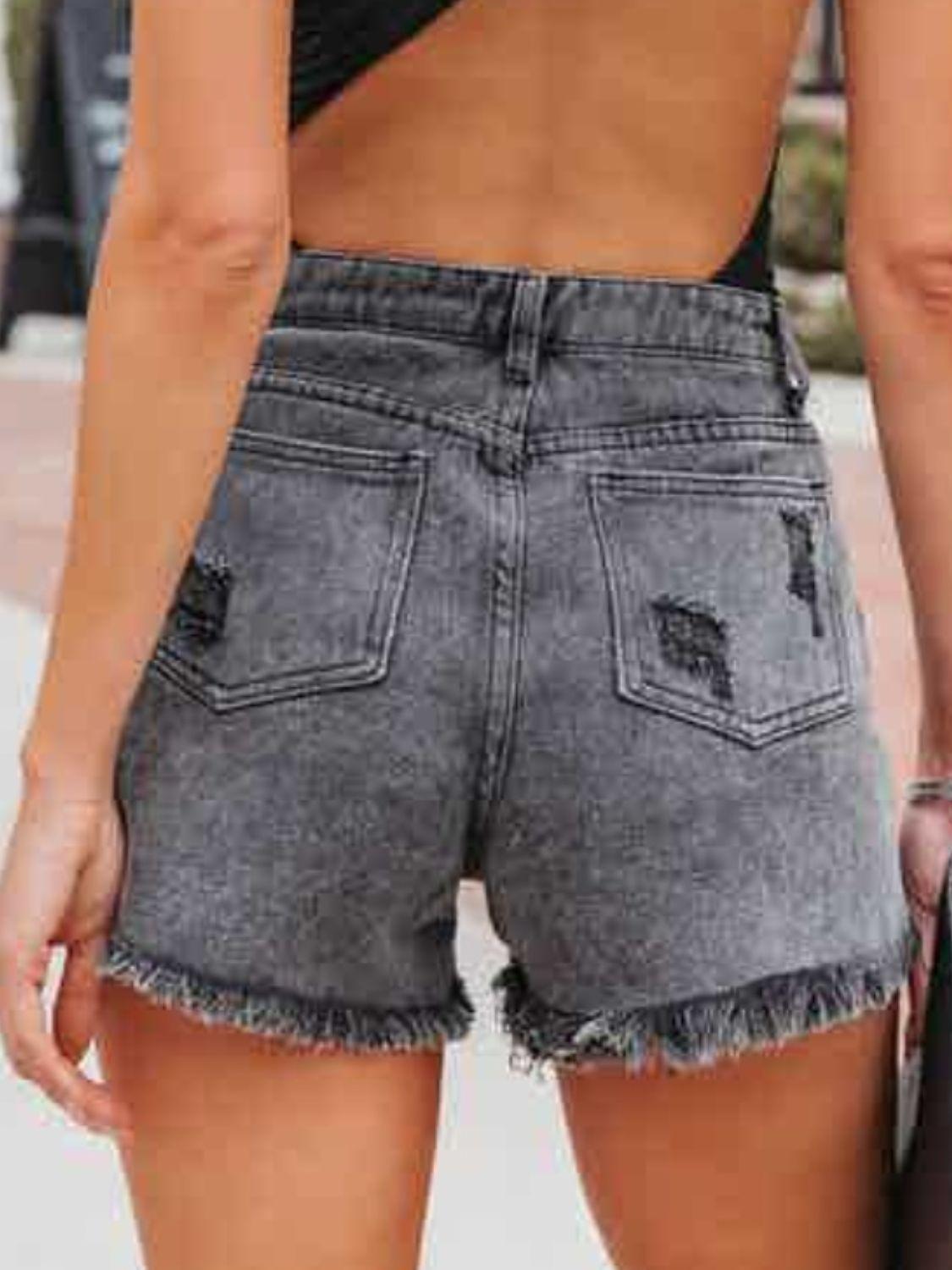 Get trendy with Distressed Fringe Denim Shorts with Pockets - Denim Shorts available at Styles Code. Grab yours today!