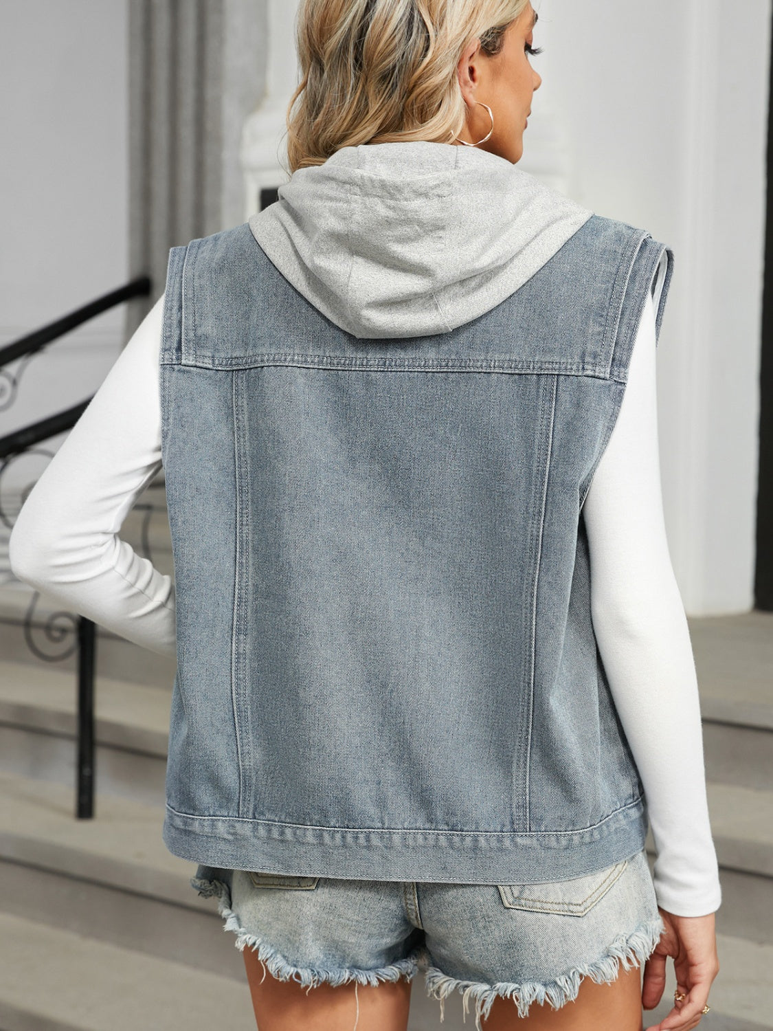 Get trendy with Pocketed Button Up Sleeveless Denim Jacket - Denim Jacket available at Styles Code. Grab yours today!