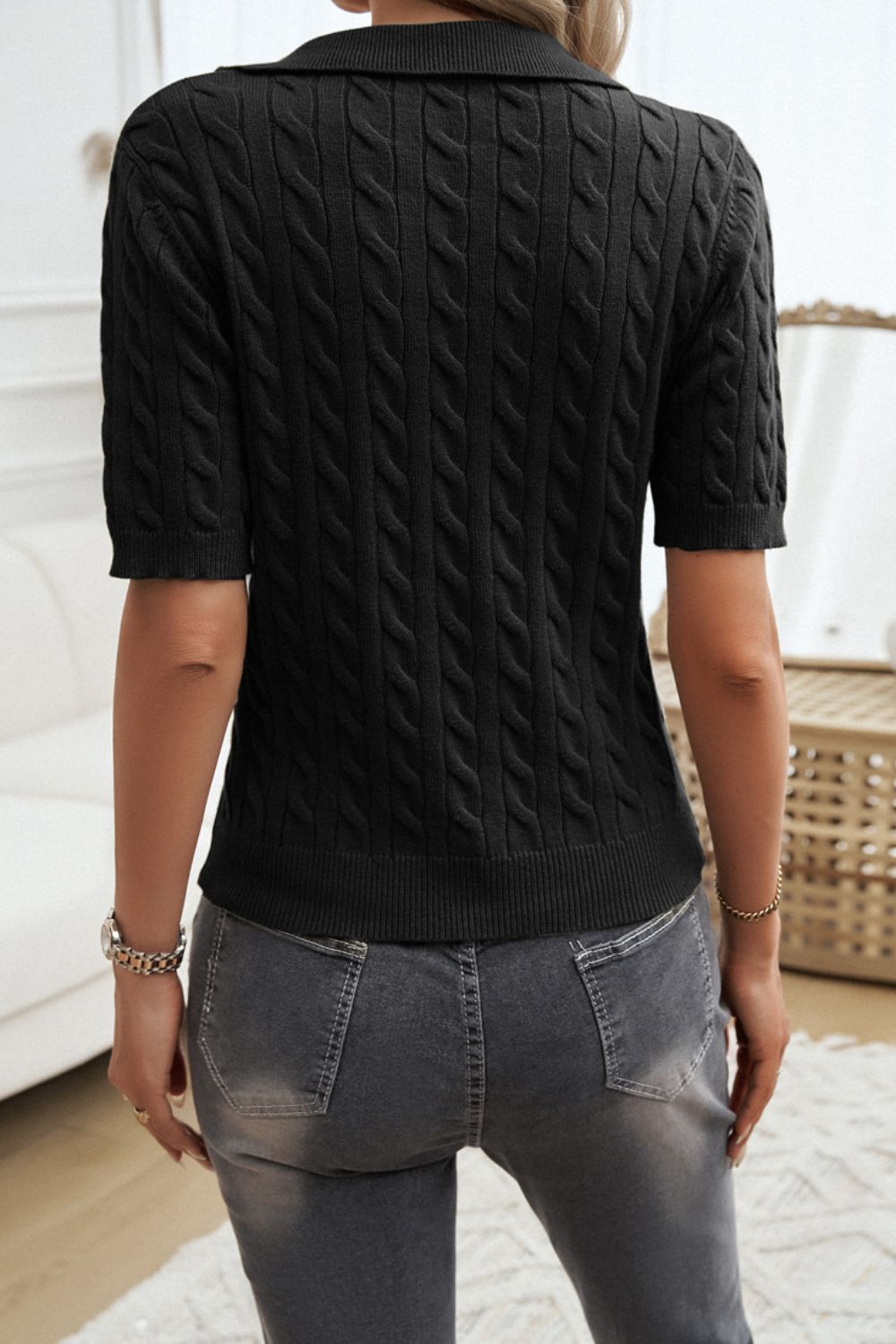 Get trendy with Devine Cable-Knit Short Sleeve Sweater -  available at Styles Code. Grab yours today!