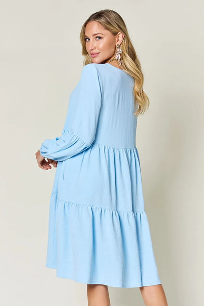 Get trendy with Full Size V-Neck Tiered Dress - Dress available at Styles Code. Grab yours today!