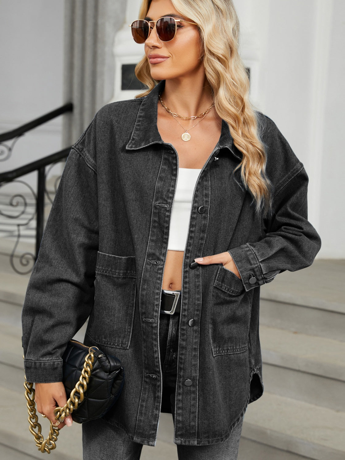 Get trendy with Removable Hood Denim Jacket - Denim Jacket available at Styles Code. Grab yours today!