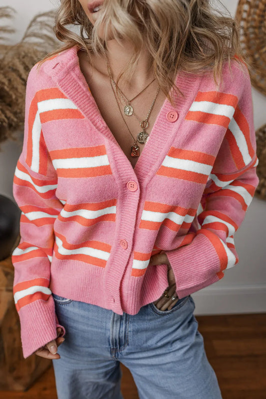 Get trendy with Striped Button Up Long Sleeve Cardigan -  available at Styles Code. Grab yours today!