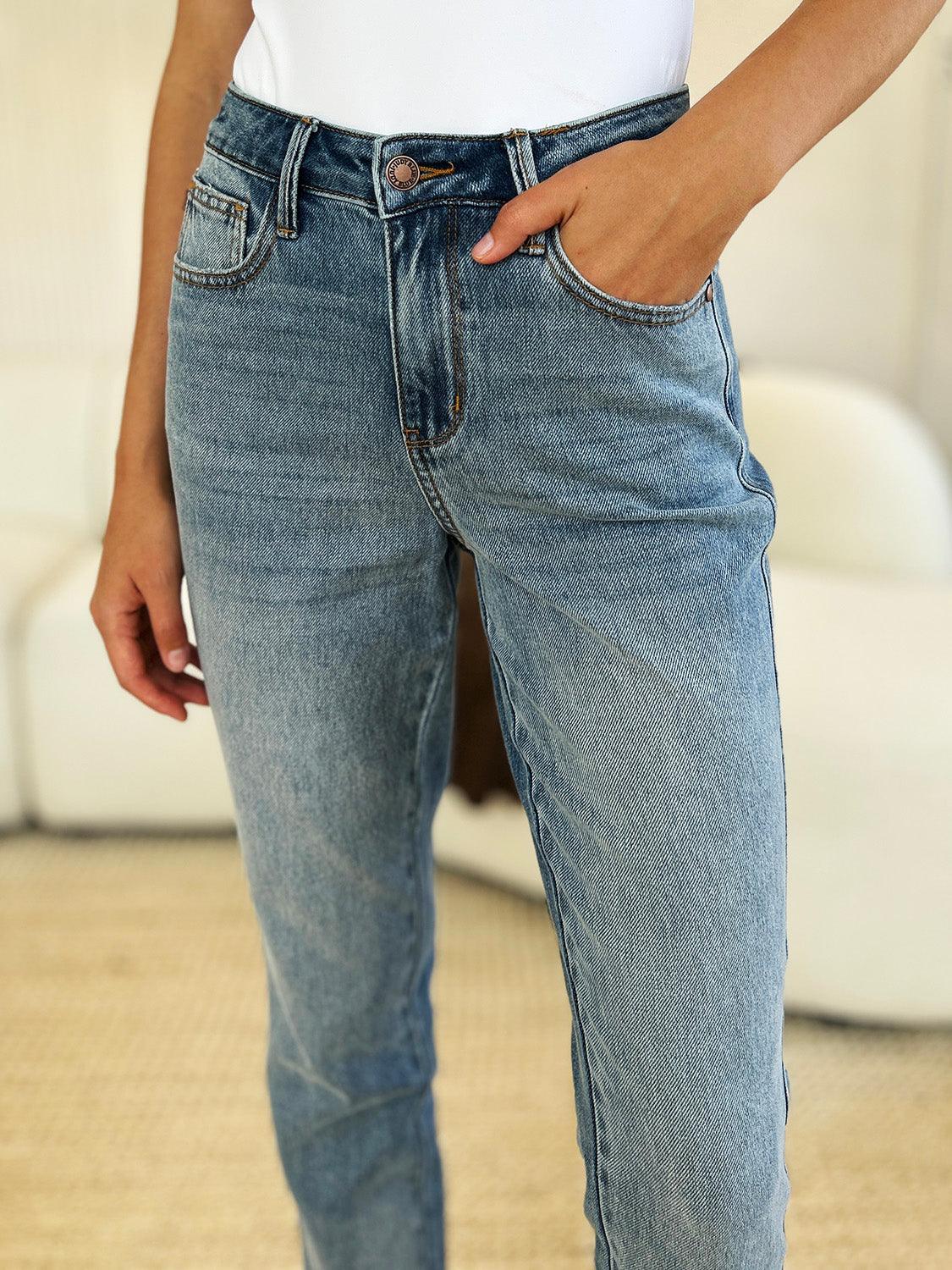 Get trendy with Full Size Mid Rise Hem Jeans - Plus Size available at Styles Code. Grab yours today!