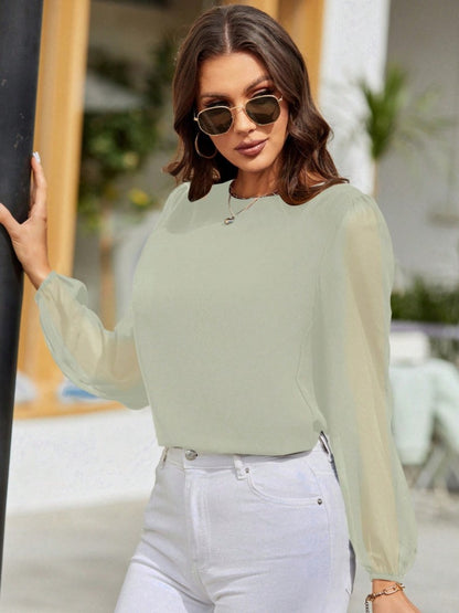 Get trendy with Round Neck Balloon Sleeve Blouse - Blouse available at Styles Code. Grab yours today!