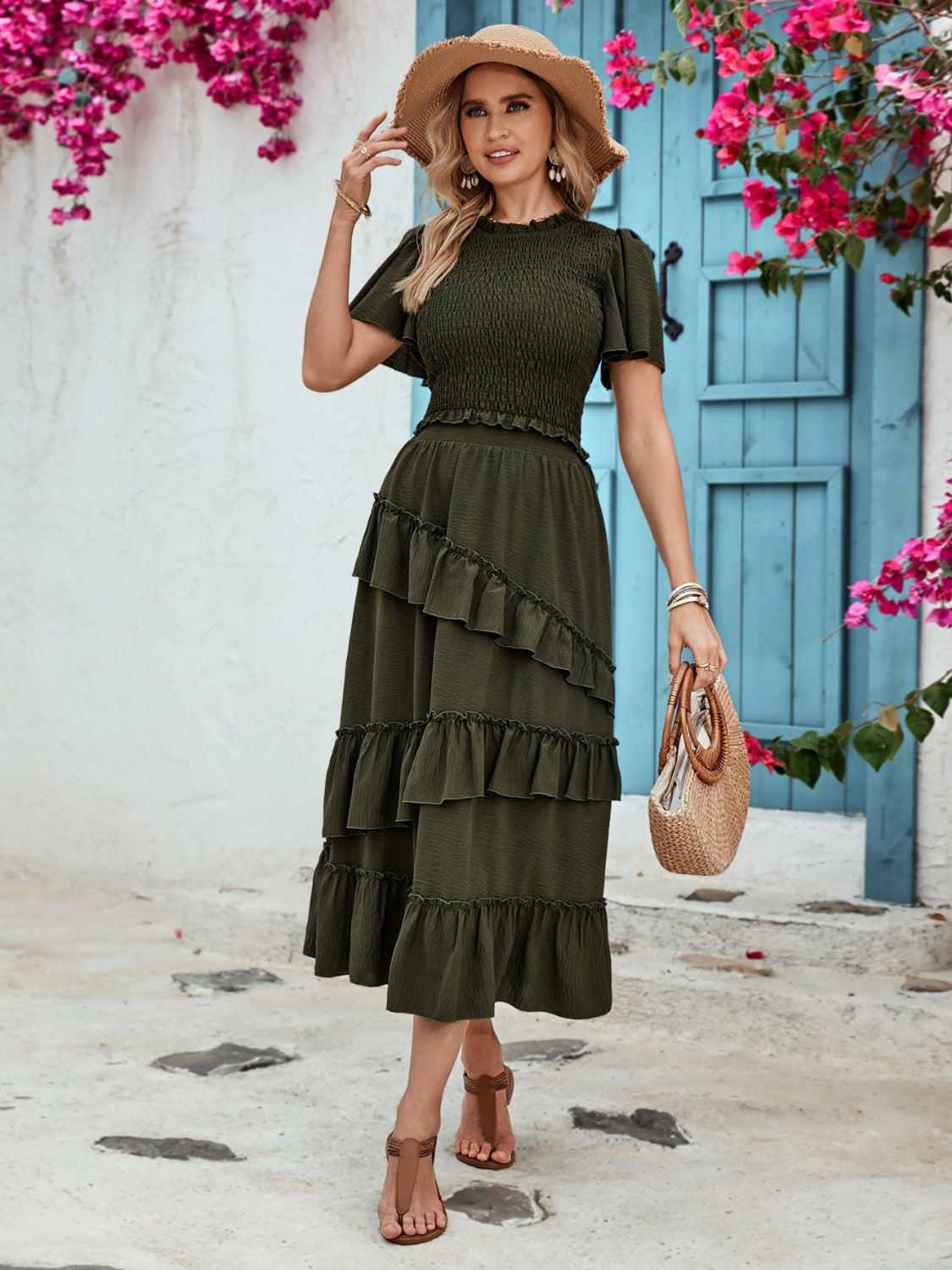 Get trendy with Honey Ruffled Elastic Waist Midi Skirt - Skirts available at Styles Code. Grab yours today!