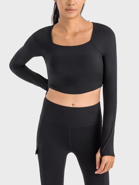 Get trendy with Millennia Square Neck Long Sleeve Cropped Sports Top - Activewear available at Styles Code. Grab yours today!