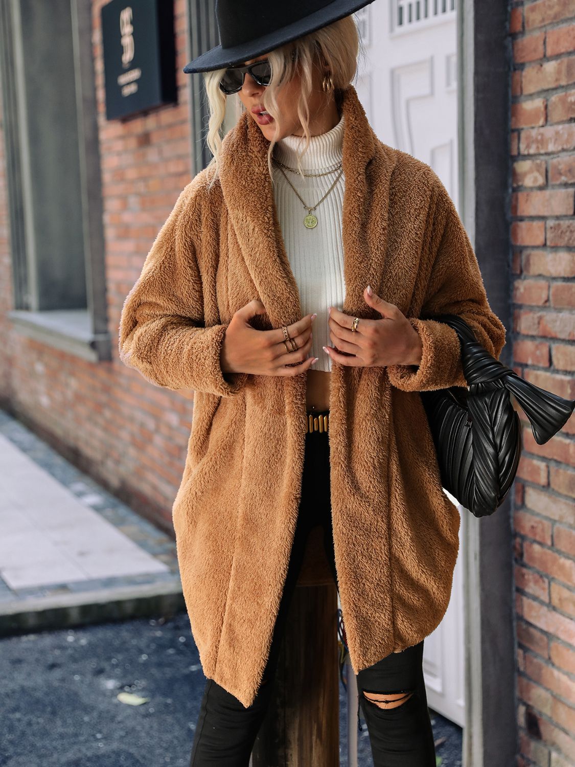 Get trendy with Open Front Hooded Teddy Coat - Coats available at Styles Code. Grab yours today!