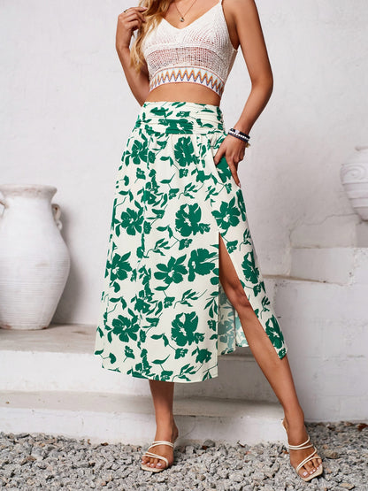 Get trendy with Slit Printed Midi Skirt - Skirts available at Styles Code. Grab yours today!