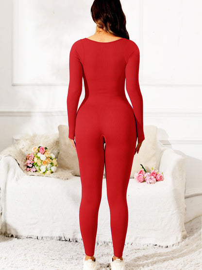 Get trendy with Scoop Neck Long Sleeve Active Jumpsuit - Activewear available at Styles Code. Grab yours today!