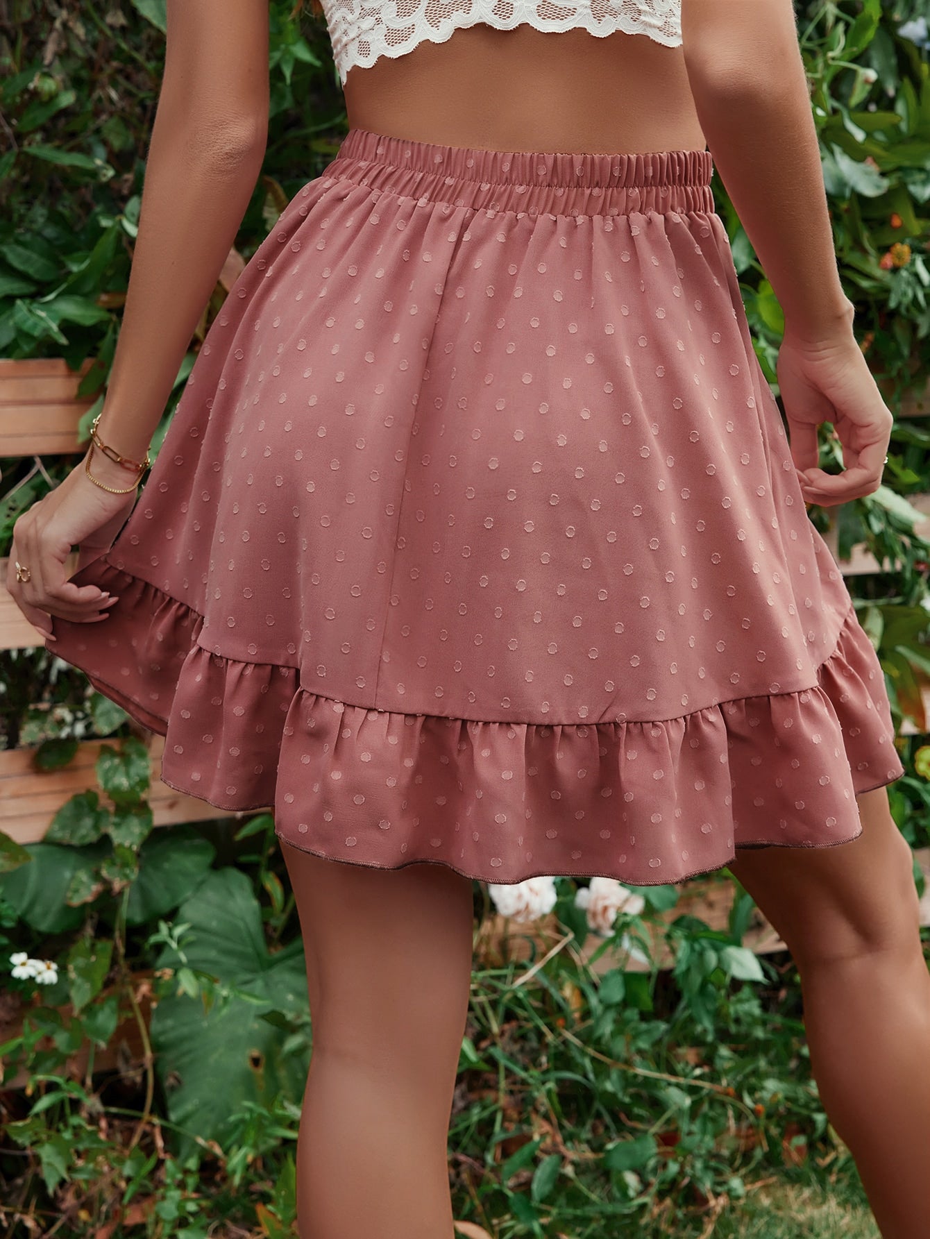 Get trendy with Honey Ruffle Hem Elastic Waist Mini Skirt - Skirts available at Styles Code. Grab yours today!