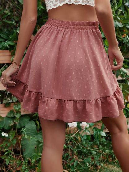 Get trendy with Honey Ruffle Hem Elastic Waist Mini Skirt - Skirts available at Styles Code. Grab yours today!