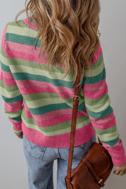 Get trendy with Striped Round Neck Long Sleeve Sweater - Sweaters available at Styles Code. Grab yours today!