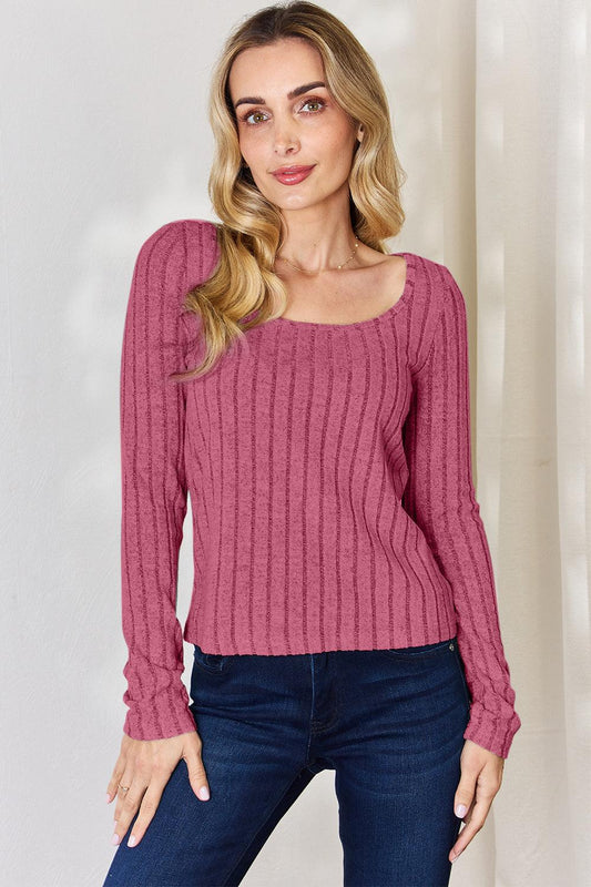 Get trendy with Full Size Ribbed Long Sleeve T-Shirt - T-Shirt available at Styles Code. Grab yours today!