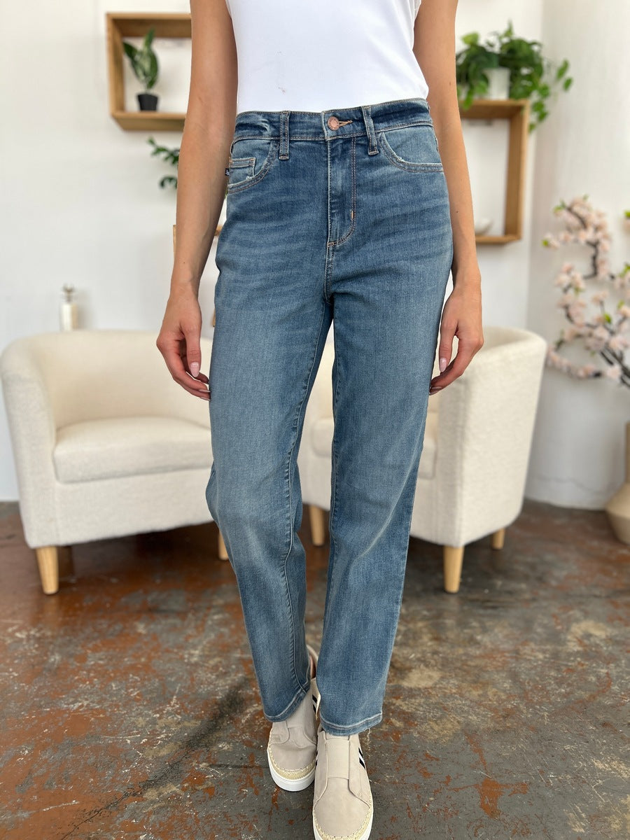 Get trendy with Judy Blue Full Size High Waist Straight Jeans - Plus Size available at Styles Code. Grab yours today!