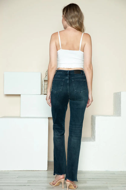 Get trendy with Button Fly Hem Straight Jeans - Jeans available at Styles Code. Grab yours today!