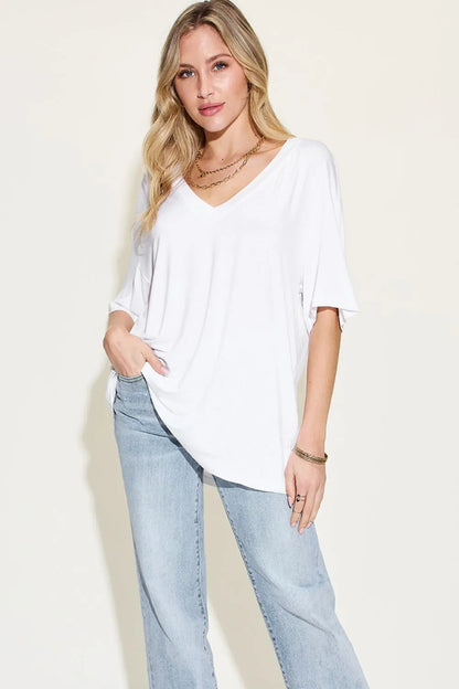 Get trendy with V-Neck Drop Shoulder T-Shirt - T-Shirt available at Styles Code. Grab yours today!