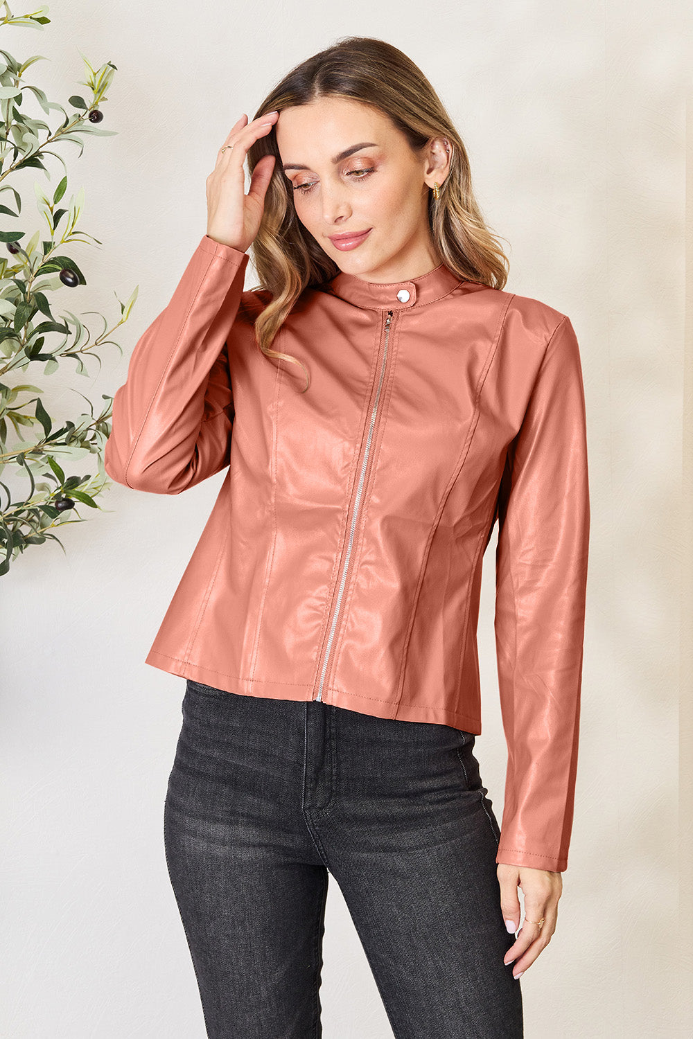 Get trendy with Mock Neck Zip Up Jacket - Jackets available at Styles Code. Grab yours today!