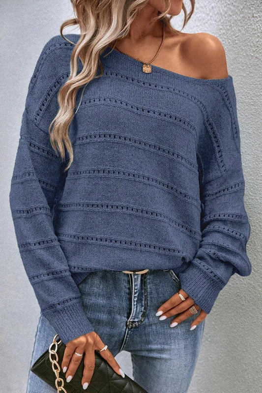 Get trendy with Boat Neck Dropped Shoulder Sweater -  available at Styles Code. Grab yours today!