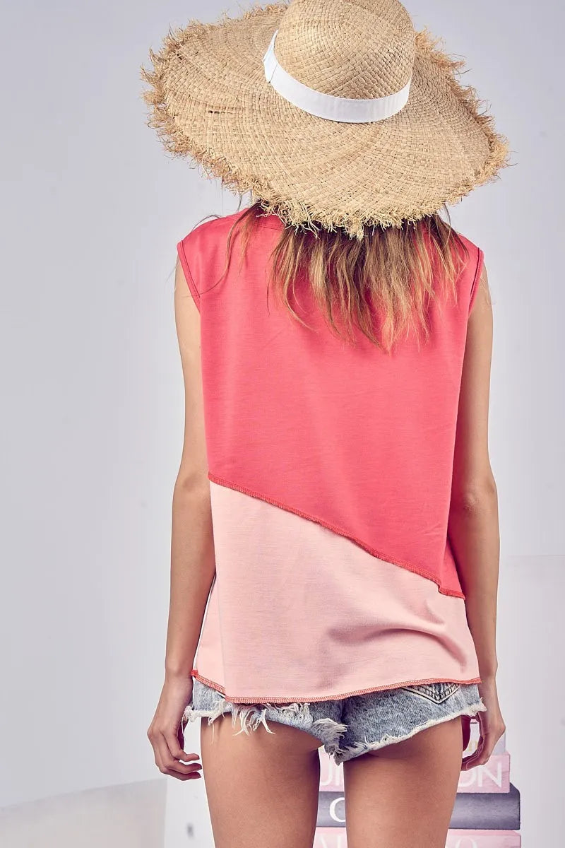 Get trendy with Color Block Buttoned Henley Top - Top available at Styles Code. Grab yours today!