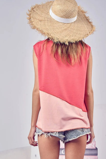 Get trendy with Color Block Buttoned Henley Top - Top available at Styles Code. Grab yours today!