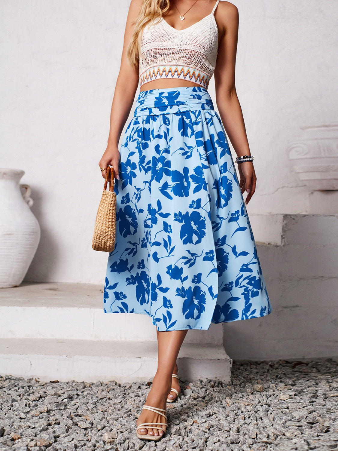 Get trendy with Slit Printed Midi Skirt - Skirts available at Styles Code. Grab yours today!