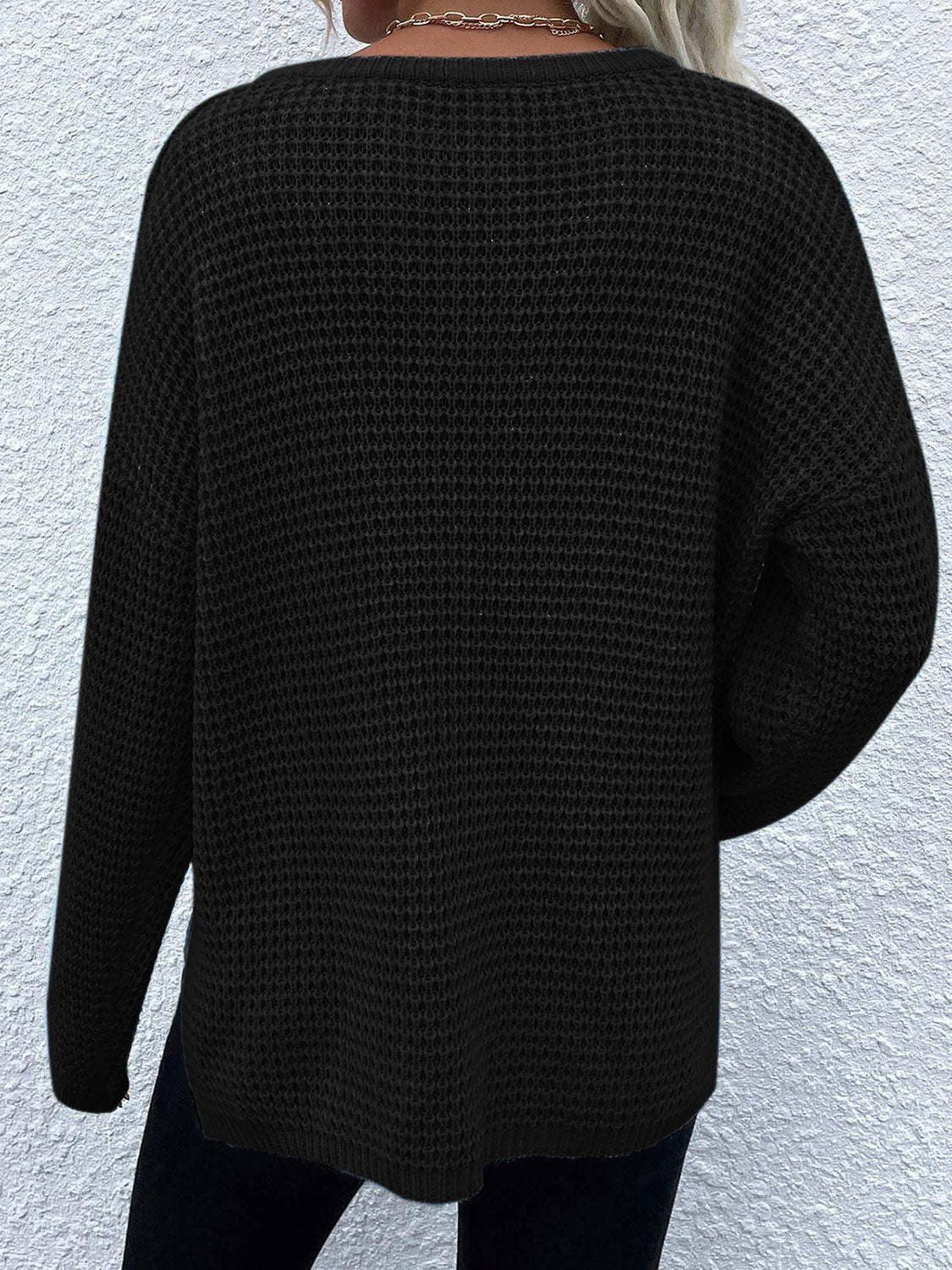 Get trendy with Notched Long Sleeve Sweater - Sweaters available at Styles Code. Grab yours today!