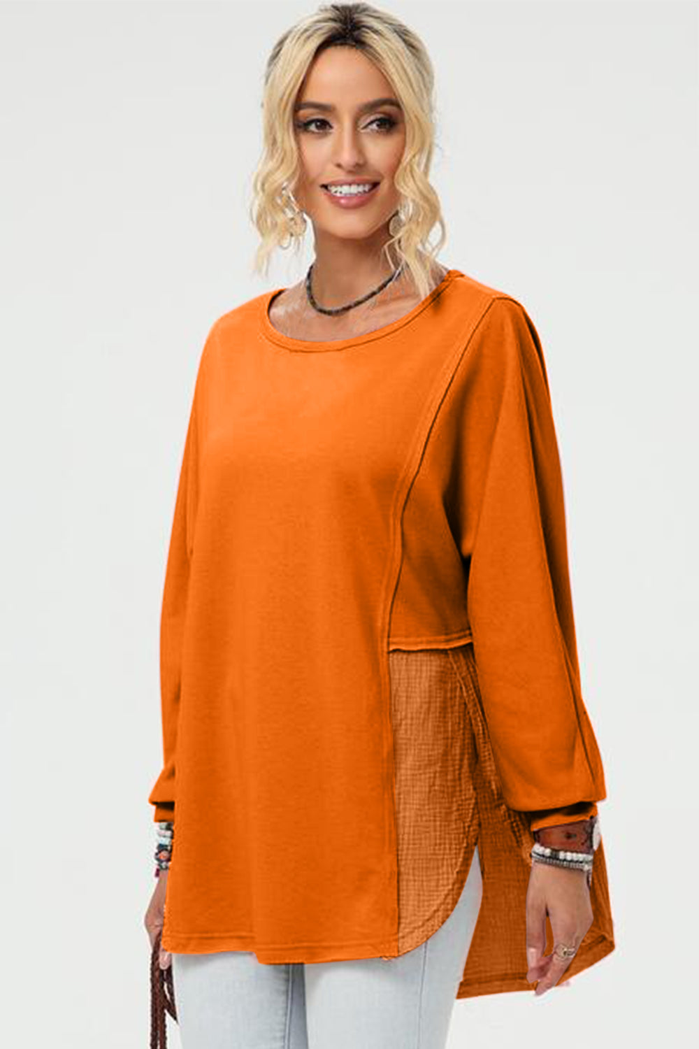 Get trendy with Double Take Full Size Long Sleeve High-Low T-Shirt -  available at Styles Code. Grab yours today!