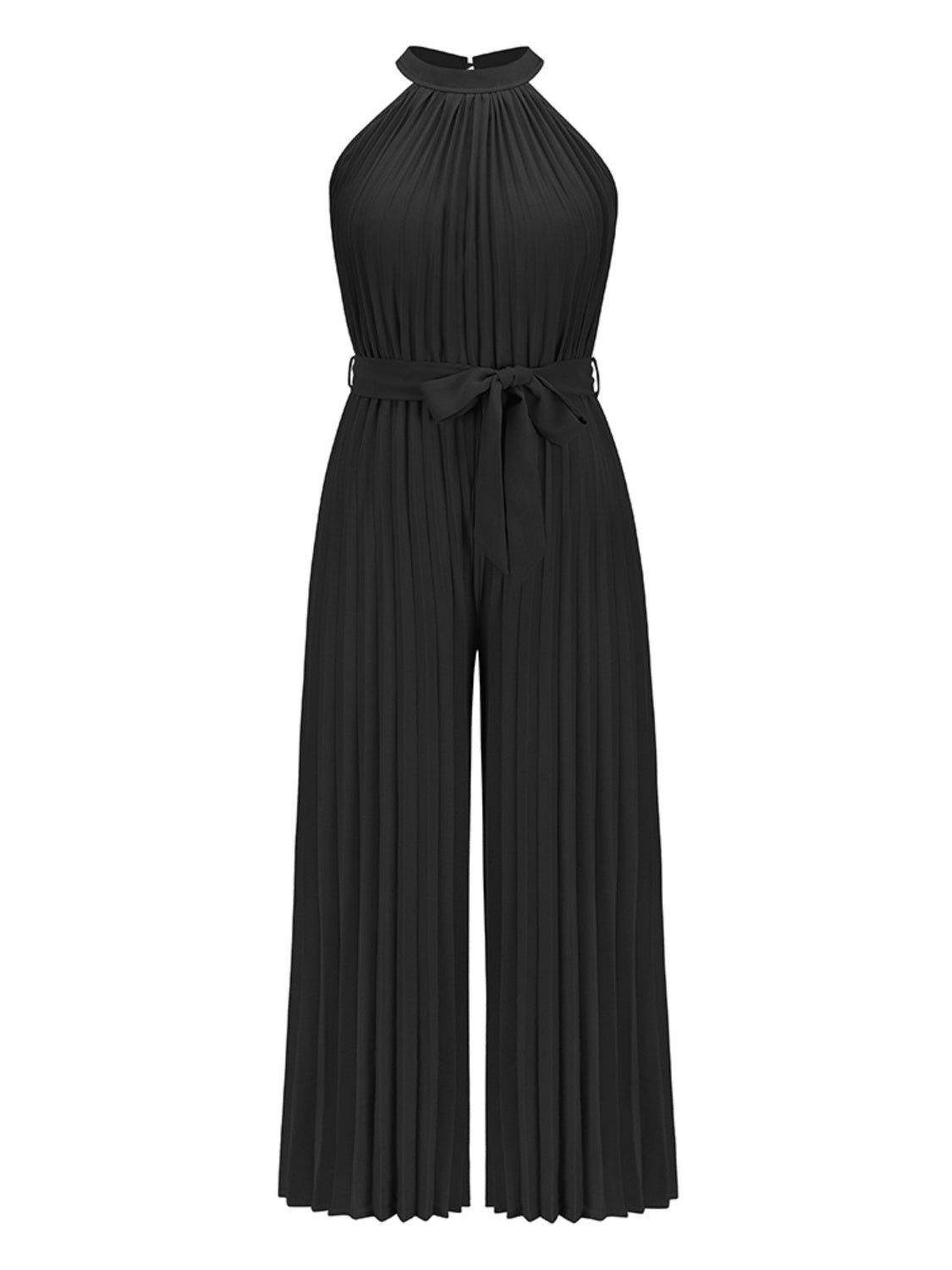 Get trendy with Cutout Tied Pleated Sleeveless Jumpsuit - Jumpsuit available at Styles Code. Grab yours today!