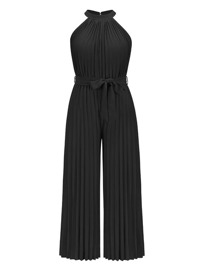 Get trendy with Cutout Tied Pleated Sleeveless Jumpsuit - Jumpsuit available at Styles Code. Grab yours today!