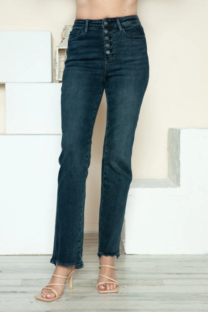 Get trendy with Button Fly Hem Straight Jeans - Jeans available at Styles Code. Grab yours today!
