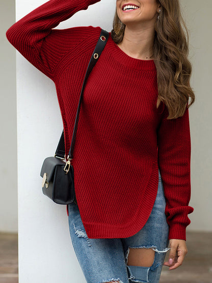 Get trendy with Slit Round Neck Long Sleeve Sweater - Sweaters available at Styles Code. Grab yours today!