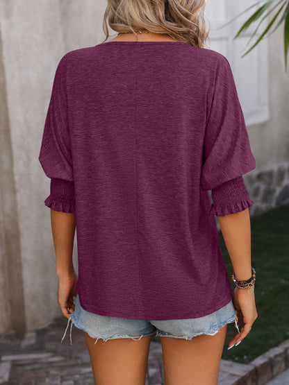 Get trendy with Heathered Lantern Sleeve Blouse - Blouse available at Styles Code. Grab yours today!