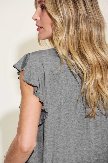 Get trendy with Full Size Ruffled Short Sleeve T-Shirt - T-Shirt available at Styles Code. Grab yours today!
