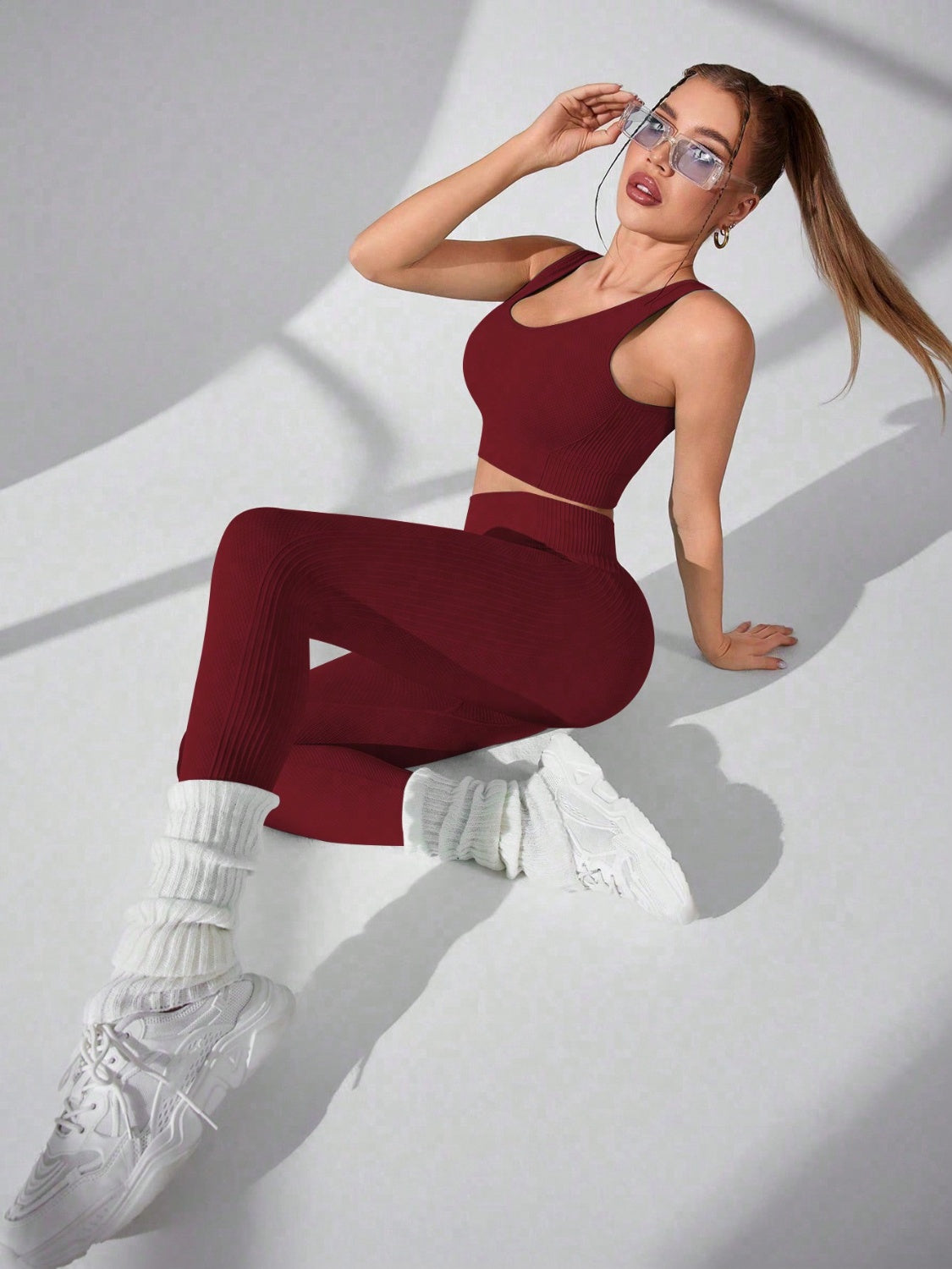 Get trendy with Scoop Neck Wide Strap Top and Pants Active Set - Activewear available at Styles Code. Grab yours today!