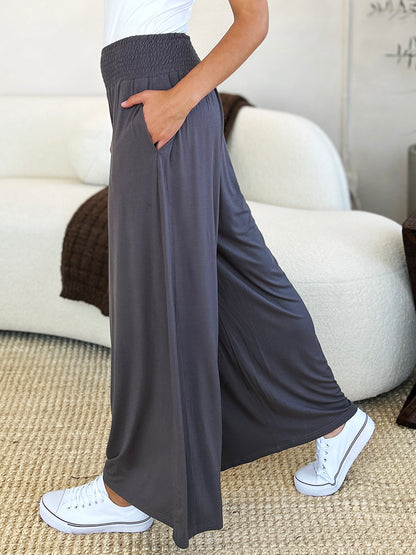 Get trendy with Full Size Smocked Wide Waistband Pants - Pants available at Styles Code. Grab yours today!