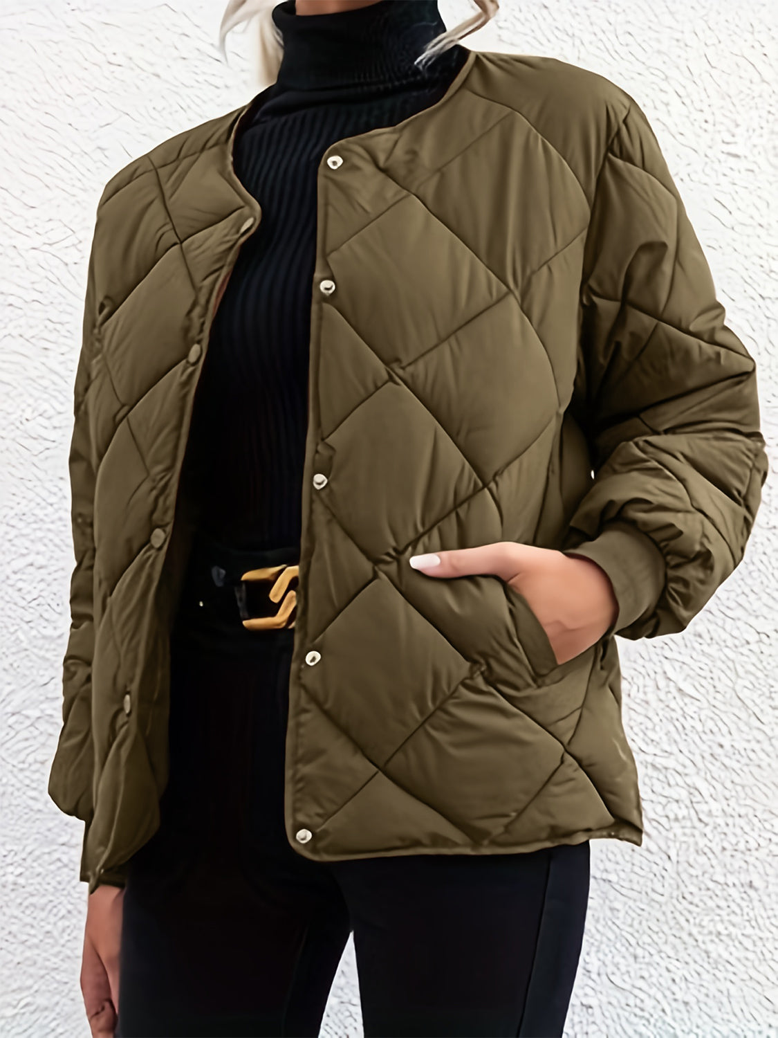 Get trendy with Bubble Texture Snap Down Coat -  available at Styles Code. Grab yours today!