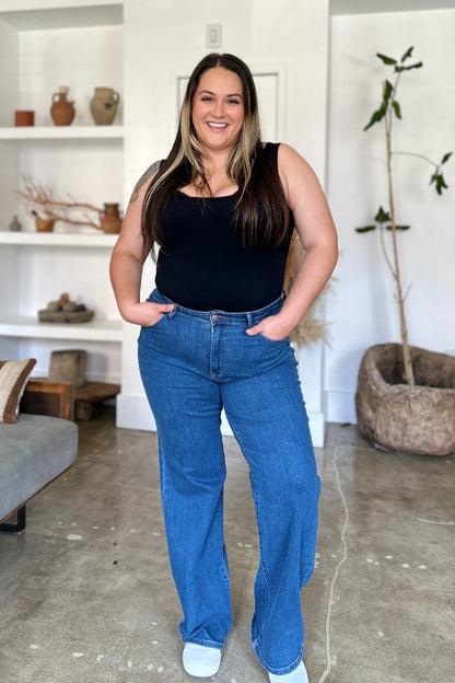 Get trendy with Judy Blue Full Size High Rise Straight Jeans - Plus Size available at Styles Code. Grab yours today!