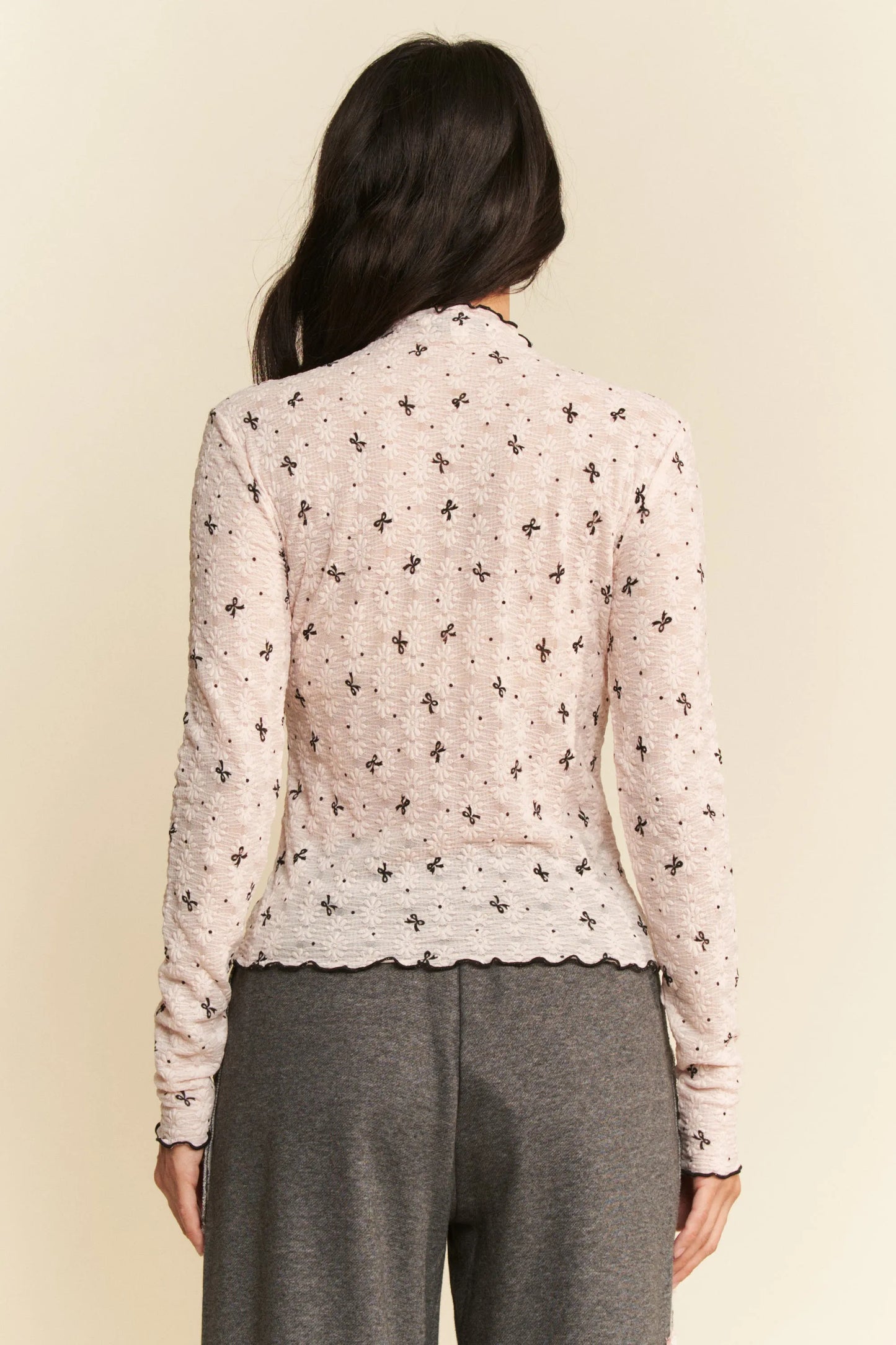 Get trendy with Ribbon Bow Long Sleeve Mesh Top - Top available at Styles Code. Grab yours today!