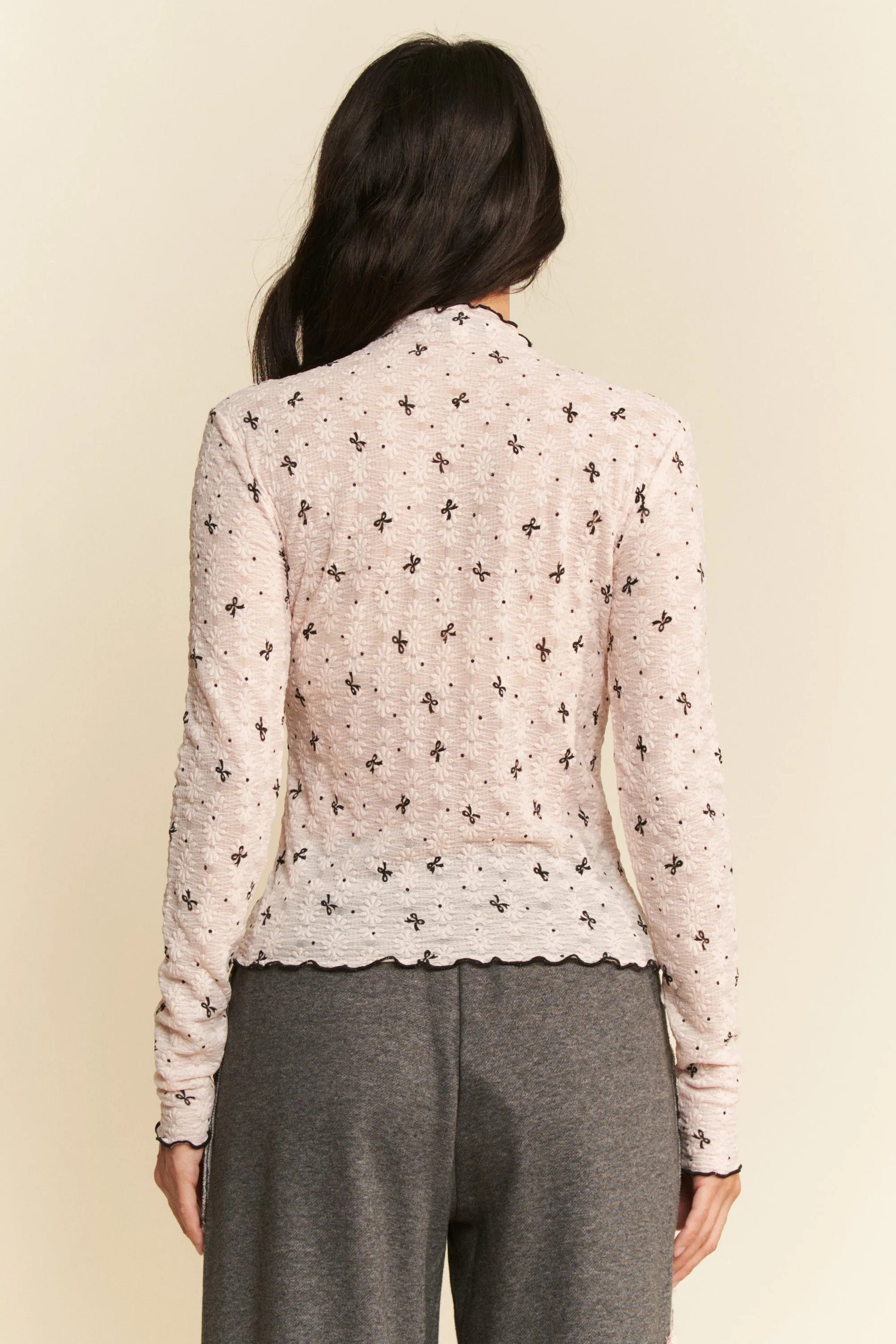 Get trendy with Ribbon Bow Long Sleeve Mesh Top - Top available at Styles Code. Grab yours today!