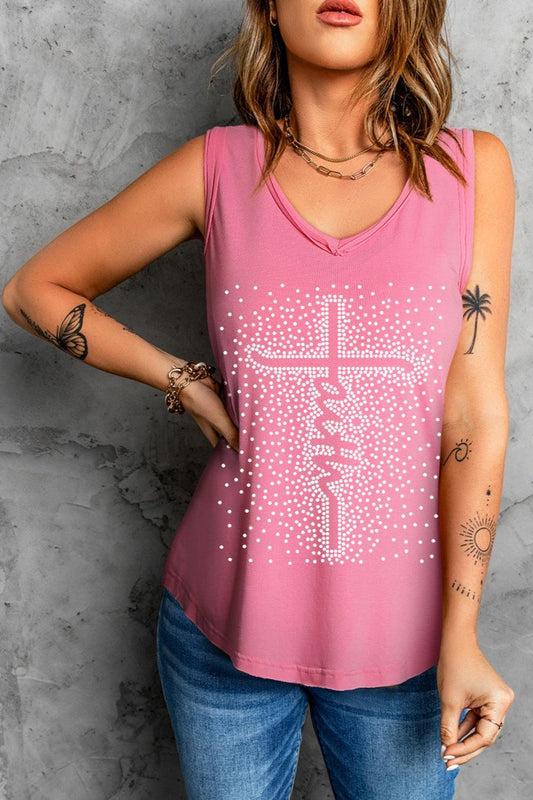 Get trendy with FAITH Wide Strap Tank - Graphic T-Shirts available at Styles Code. Grab yours today!