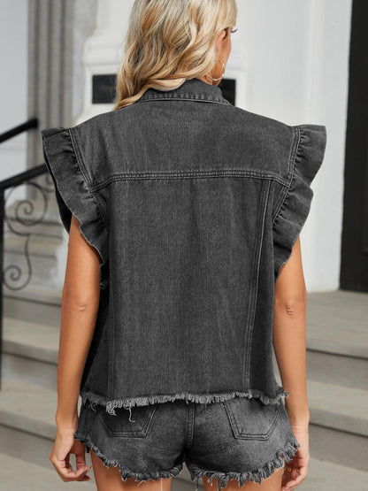 Get trendy with Raw Hem Cap Sleeve Denim Jacket -  available at Styles Code. Grab yours today!