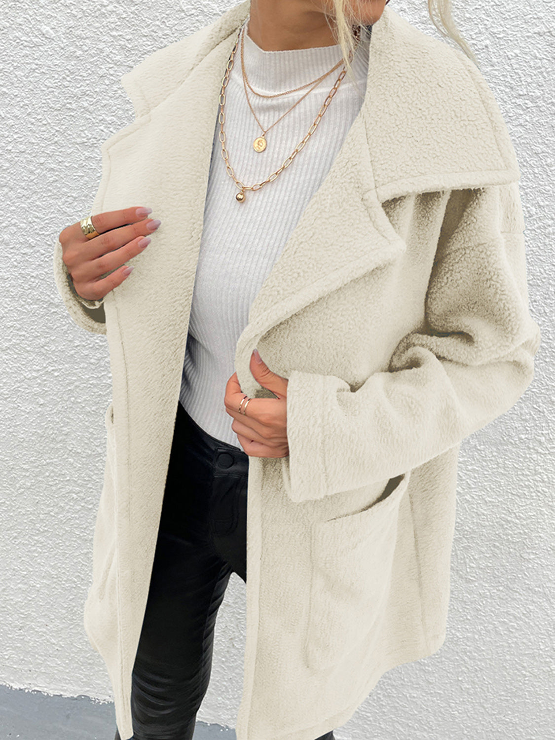 Get trendy with Shiny Dropped Shoulder Coat with Pockets - Coats available at Styles Code. Grab yours today!