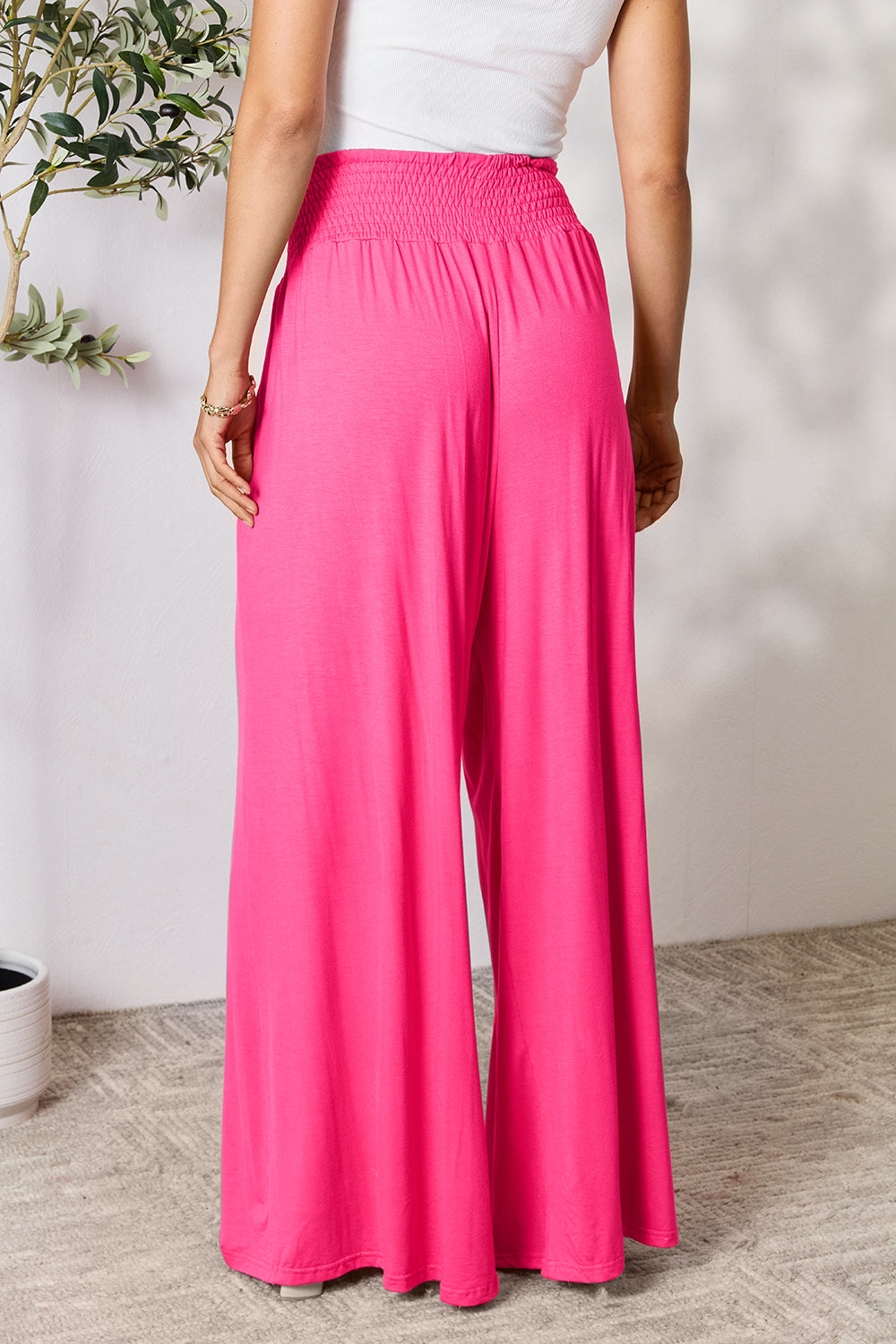 Get trendy with Full Size Smocked Wide Waistband Pants - Pants available at Styles Code. Grab yours today!