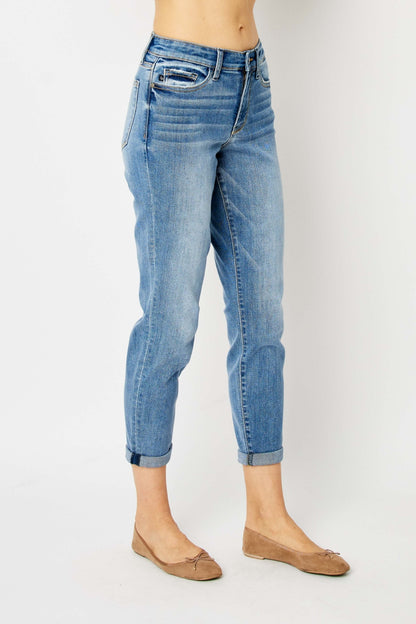 Get trendy with Judy Blue Full Size Cuffed Hem Slim Jeans -  available at Styles Code. Grab yours today!