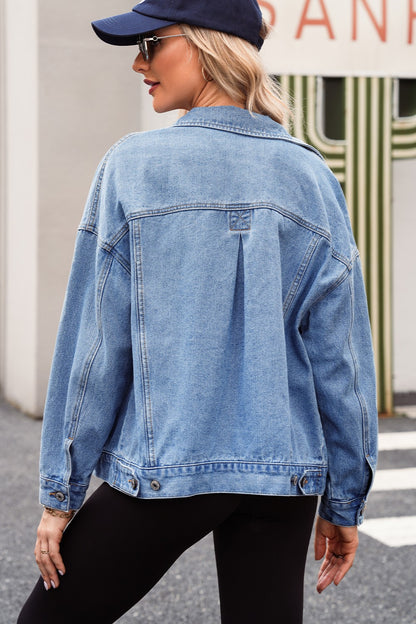 Get trendy with Pocketed Button Up Denim Jacket - Denim Jacket available at Styles Code. Grab yours today!