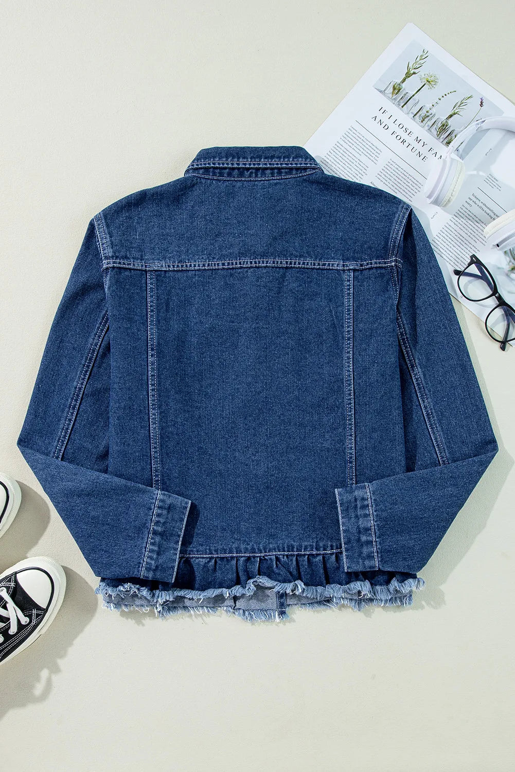 Get trendy with Raw Hem Long Sleeve Denim Jacket - Denim Jacket available at Styles Code. Grab yours today!