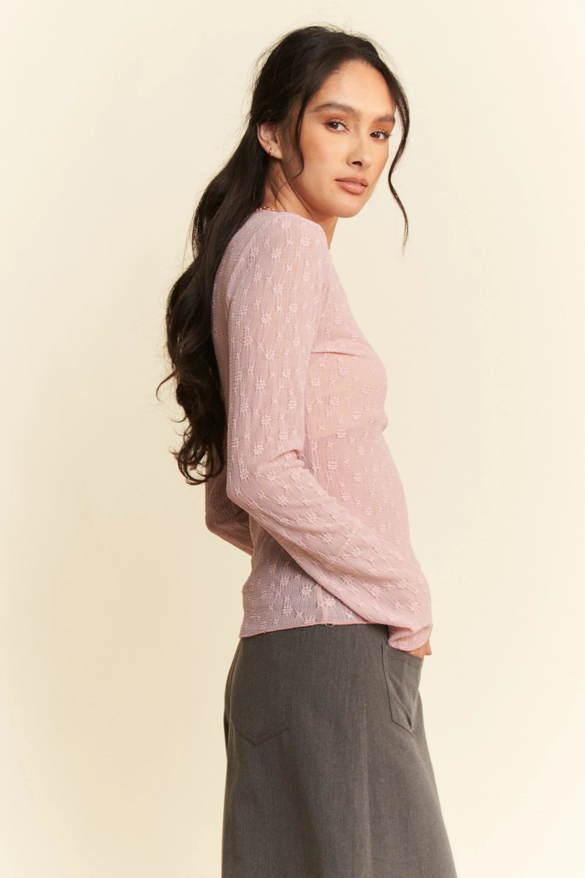 Get trendy with Long Sleeve Sheer Lace Top - Top available at Styles Code. Grab yours today!