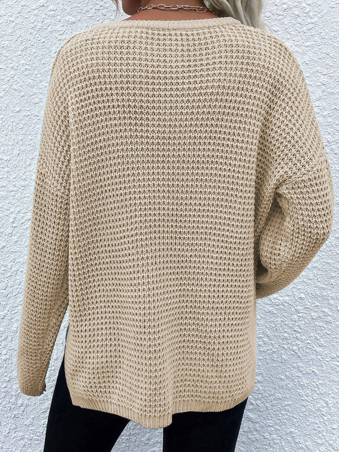 Get trendy with Notched Long Sleeve Sweater - Sweaters available at Styles Code. Grab yours today!