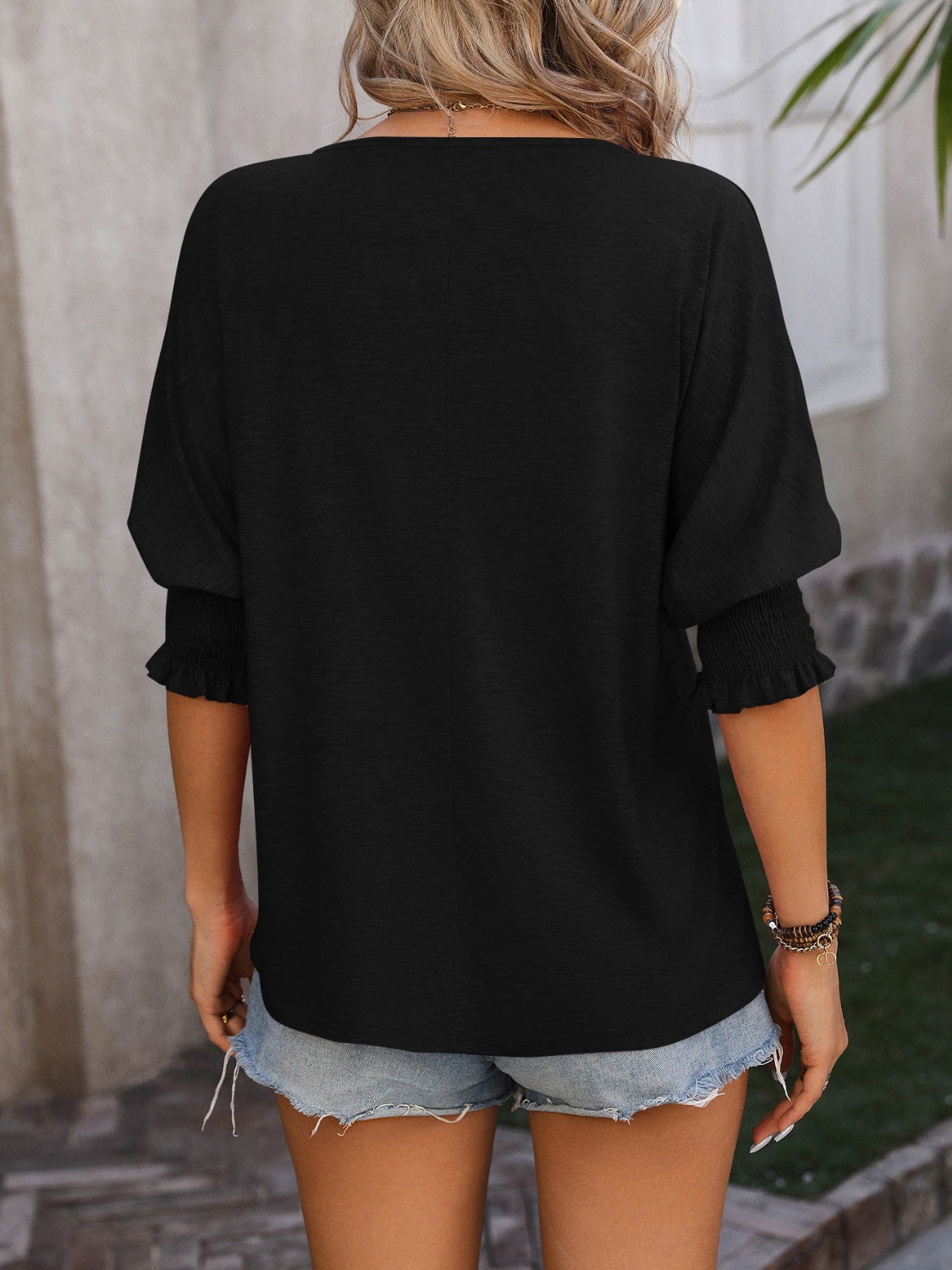 Get trendy with Heathered Lantern Sleeve Blouse - Blouse available at Styles Code. Grab yours today!