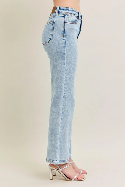 Get trendy with High Waist Stone Wash Straight Jeans - Jeans available at Styles Code. Grab yours today!